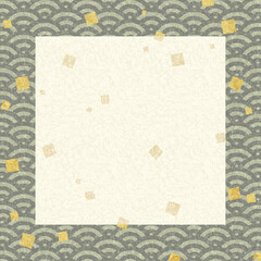 Obraz premium 和風のフレーム・背景素材4（正方形・青海波・金箔）
