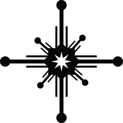 Digital png illustration of black snowflake with star on transparent background