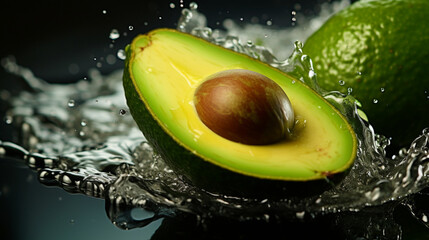 photo of avocado with water splashes