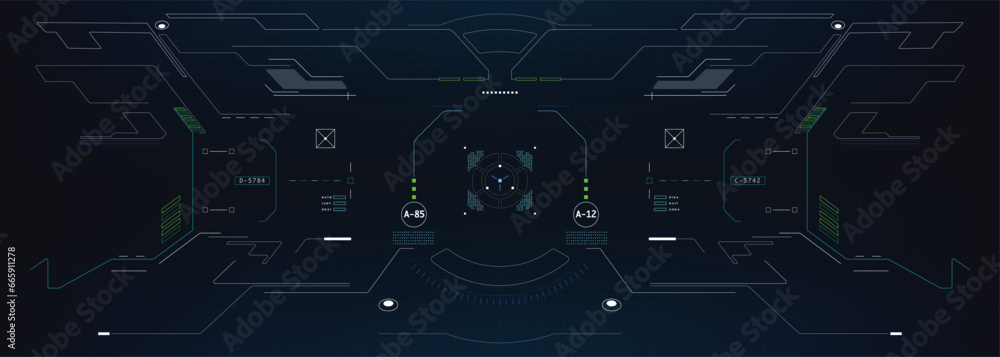 Wall mural technology futuristic system of hud monitoring screen interface element. ui, gui, drone, vr, game di