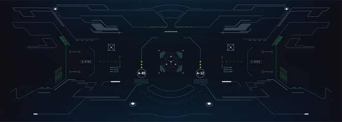 Technology futuristic system of HUD monitoring screen interface element. UI, GUI, drone, VR, game display template vector. - obrazy, fototapety, plakaty