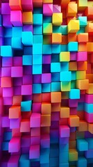 Abstract wall stacking wallpaper with a multicolored cube block background, Generative AI.