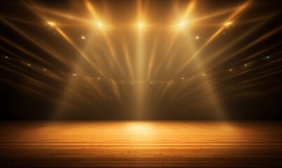 Empty stage podium background, luxury gold background with shiny glow lights