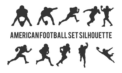 American football player silhouette illustration set