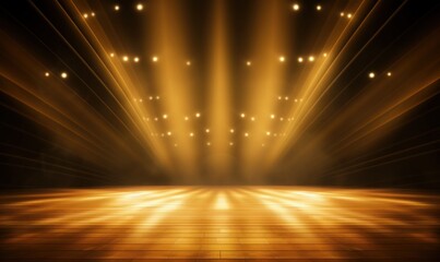 Empty stage podium background, luxury gold background with shiny glow lights