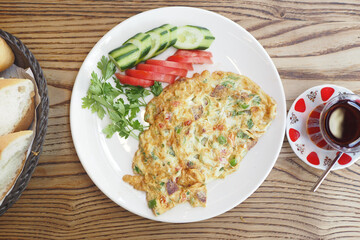 top view of Plain Egg Omelette on table 