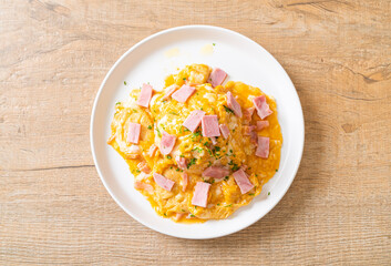 Creamy Omelet with Ham on Rice