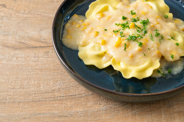 ravioli pasta with corn cheese sauce