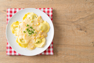 ravioli pasta with corn cheese sauce