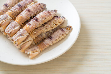 steamed crayfish or mantis shrimps or stomatopods