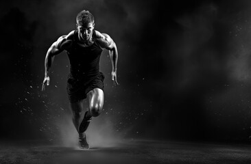 black and white of a person running