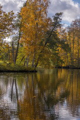 Fototapeta premium Park view on the island Drottningholm, a sunny colorful autumn day in Stockholm