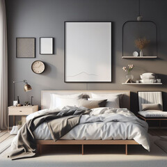 Bedroom Interior Design Mockup on a Grey Wall Background
