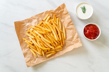 French fries with sour cream and ketchup