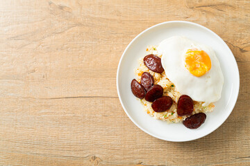 fried rice with fried egg and Chinese sausage