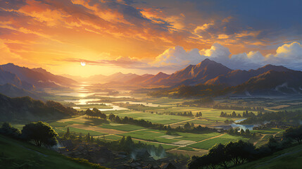 Rural landscape at sunset | generative AI