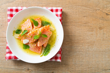 fresh salmon raw spicy seafood salad