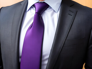 Suit and purple tie
