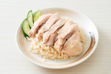 Hainanese chicken rice or rice steamed with chicken soup