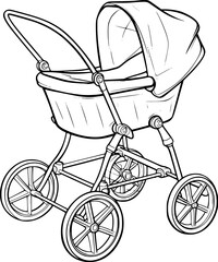 Fototapeta na wymiar outline illustration of stroller for coloring page