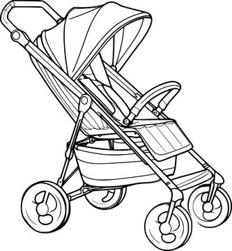 outline illustration of stroller for coloring page