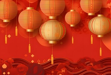 gold oriental lanterns on a red background