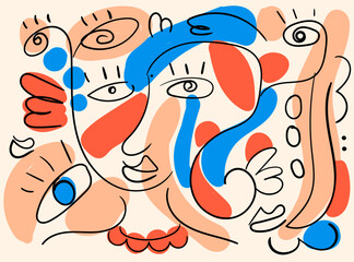 A collection of abstract vector art portraits, drawing inspiration from Picasso's Cubism, showcasing meticulously hand-drawn designs, ideal for home decor and printing.