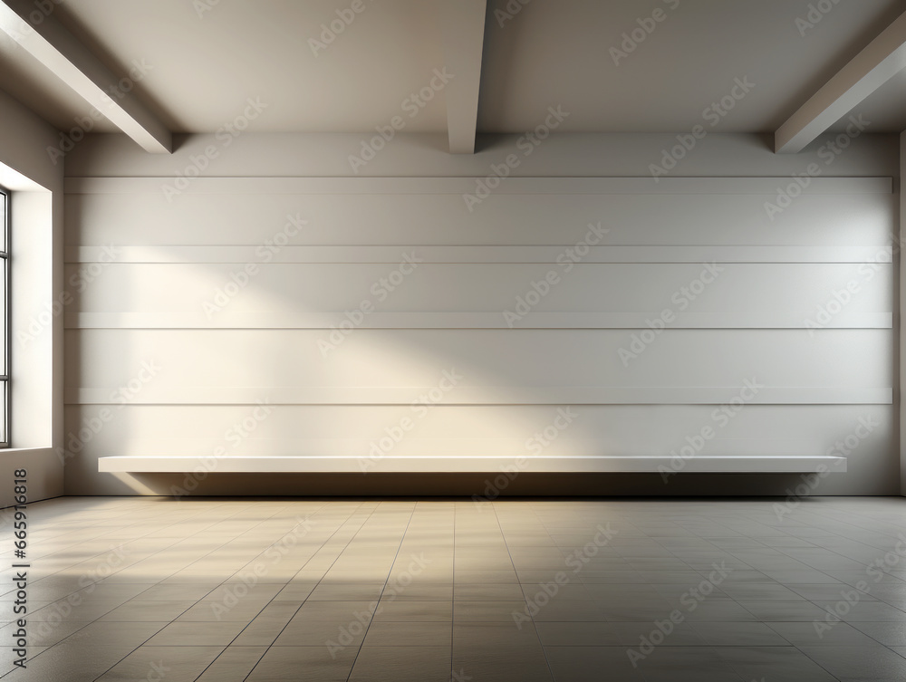 Poster interior of empty room with white walls and tiled floor. generative ai