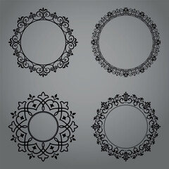 Set of decorative frames Elegant vector element for design in Eastern style, place for text. Floral black and gray borders. Lace illustration for invitations and greeting cards