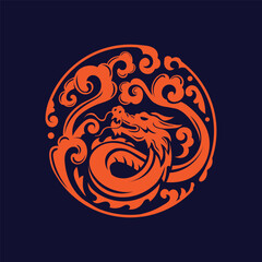 dragon and asian cloud in circle style