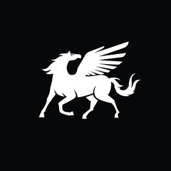silhouette of a mythical creature of pegasus on a black background.