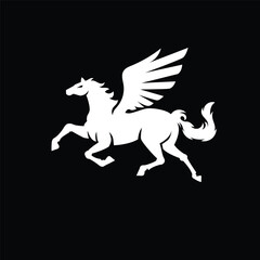 silhouette of a mythical creature of pegasus on a black background.