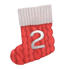 Red Christmas stocking with two number  