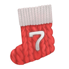 Red Christmas stocking with seven number  