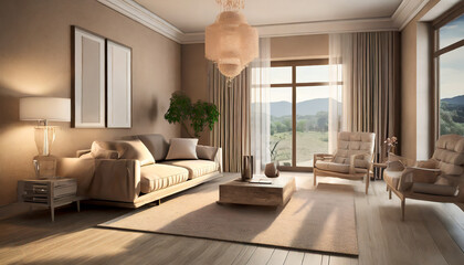 Transcendent Tranquility Beige Living Room in D