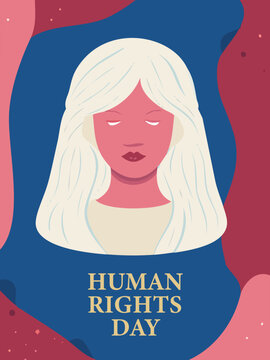 woman illustration with red and blue background celebrating Human Rights Day event
