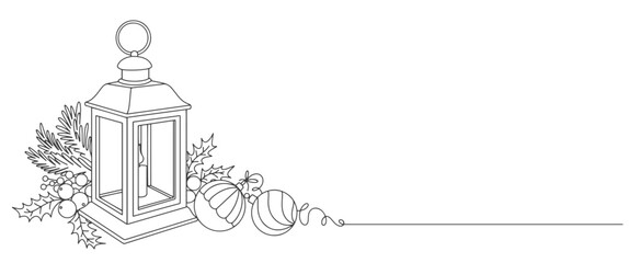 Merry Christmas decoration. line art vector illustration