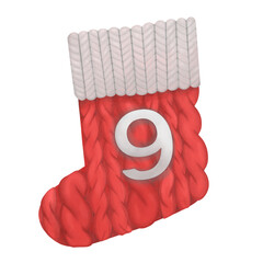 Red Christmas stocking with nine number  