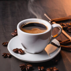 White mug with hot coffee on the table. AI generated
