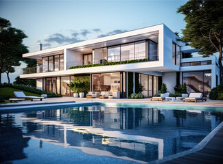 Fototapeta premium Modern luxury home with swimming pool