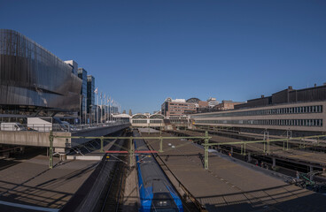 Trains and platforms between the Central Station and the conference center Stockholm Waterfront, a...