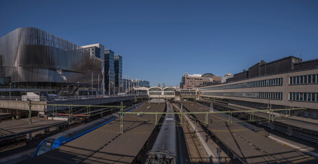 Trains and platforms between the Central Station and the conference center Stockholm Waterfront, a...