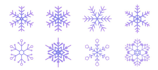 紫色のグラデーションの雪の結晶のイラストセット　ベクター素材　snow crystal　snowflake