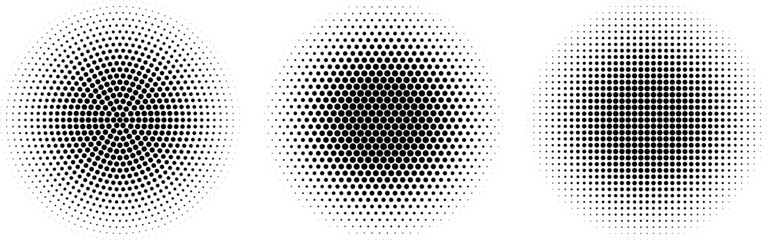 circular round halftone black dot pattern vector set - obrazy, fototapety, plakaty