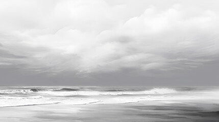 Fototapeta premium Monochrome textured painting with ocean and waves