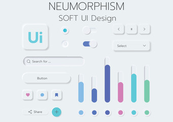 3D Neumorphic Soft UI Design. 3D Bottons.