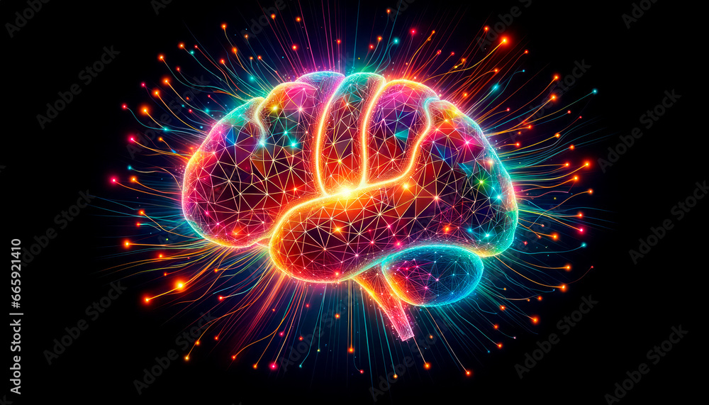 Poster Neural network of neurons in the brain. Artificial intelligence concept. Generative AI