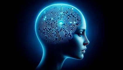 Foto op Aluminium human head with maze in blue light. Generative AI © Who is Danny