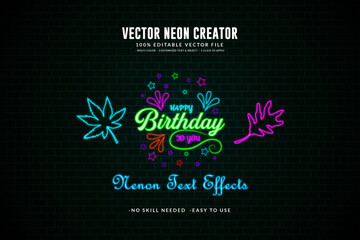 editable vector fonts neon layer style Classic glow with brick wall background