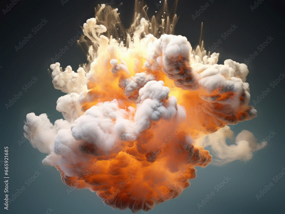 Poster explosion with clouds and smoke on a dark background. generative ai